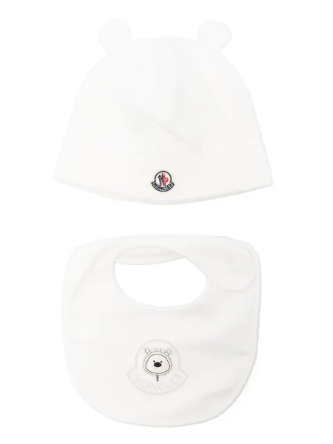 Moncler Enfant bear-motif bib and beanie set