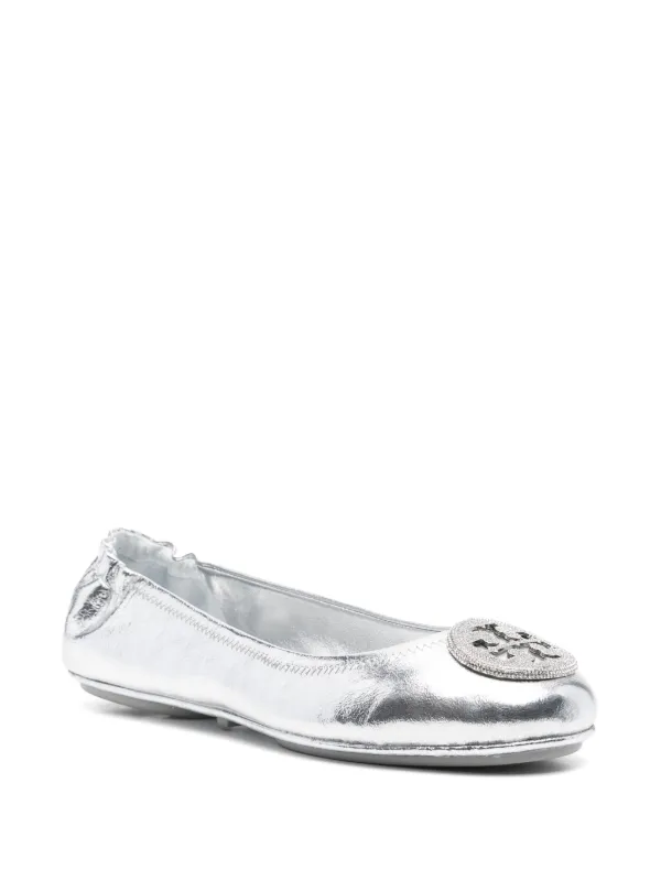Tory Burch Minnie Travel Ballet Flats | Silver | FARFETCH