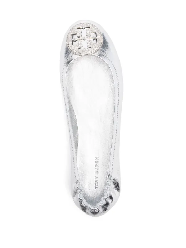 Tory Burch Minnie Travel Ballet Flats | Silver | FARFETCH