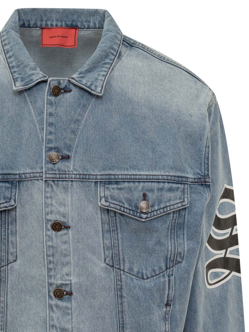 Shop Vision Of Super Printed Denim Jacket In Blue