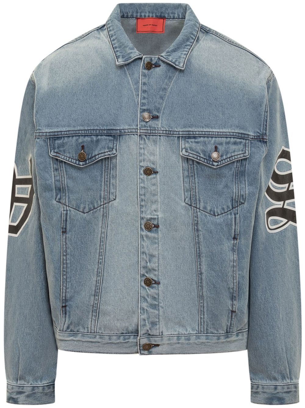 Shop Vision Of Super Printed Denim Jacket In Blue