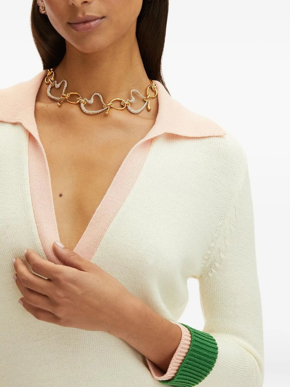 Oscar De La Renta V-neck Colour-block Sweater In Neutral