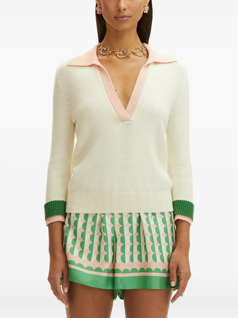 Oscar De La Renta V-neck Colour-block Sweater In Neutral
