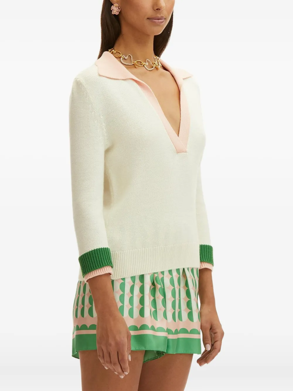 Oscar De La Renta V-neck Colour-block Sweater In Neutral