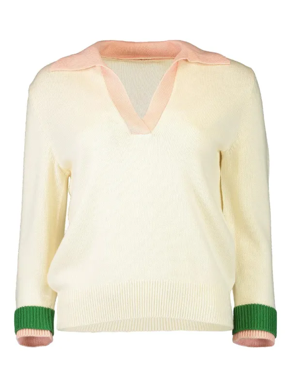 Oscar de la Renta V-neck Colour-block Sweater in Neutrals