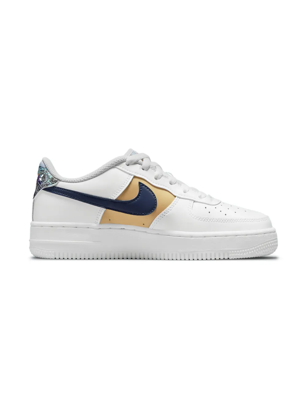 Nike Kids Air Force 1 Low '07 LV8 "White Blue Void Metallic Gold" sneakers