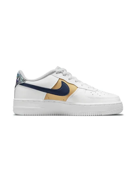 Nike Kids Air Force 1 Low '07 LV8 "White Blue Void Metallic Gold" sneakers