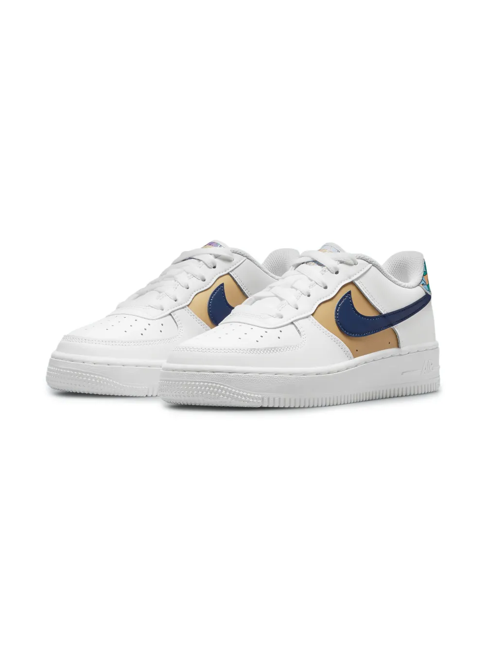 Nike Kids Air Force 1 Low '07 LV8 "White Blue Void Metallic Gold" sneakers Wit