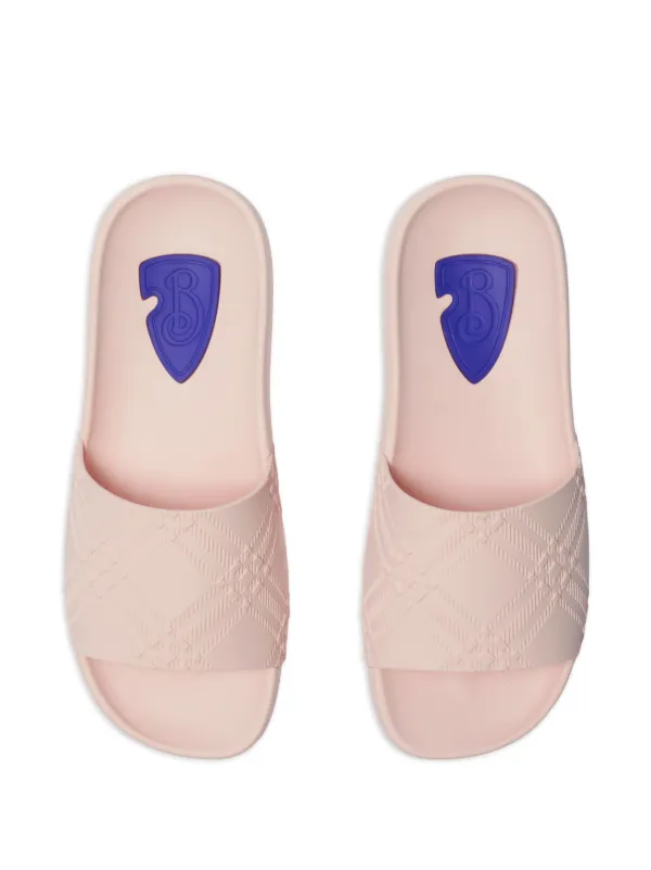 【関税込み】Burberry ピンク チェック プールスライド Burberry: Pink Check Pool Slides | SSENSE