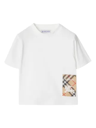 Burberry キッズ　Tシャツ Burberry Kids Check Cotton T-shirt | White | FARFETCH