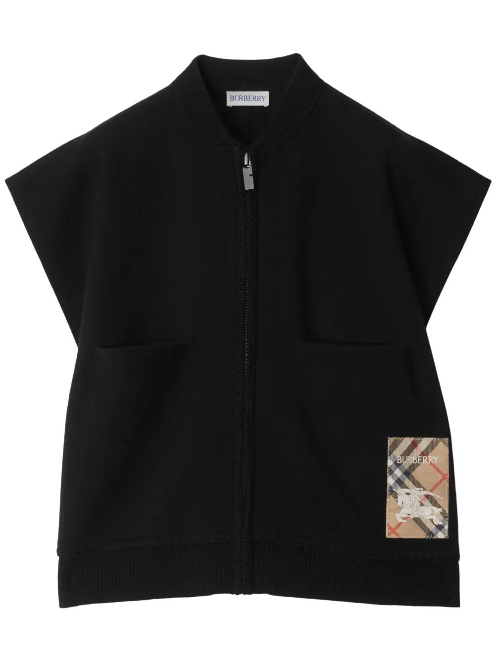 Burberry Check-print Logo-patch Cape In Black