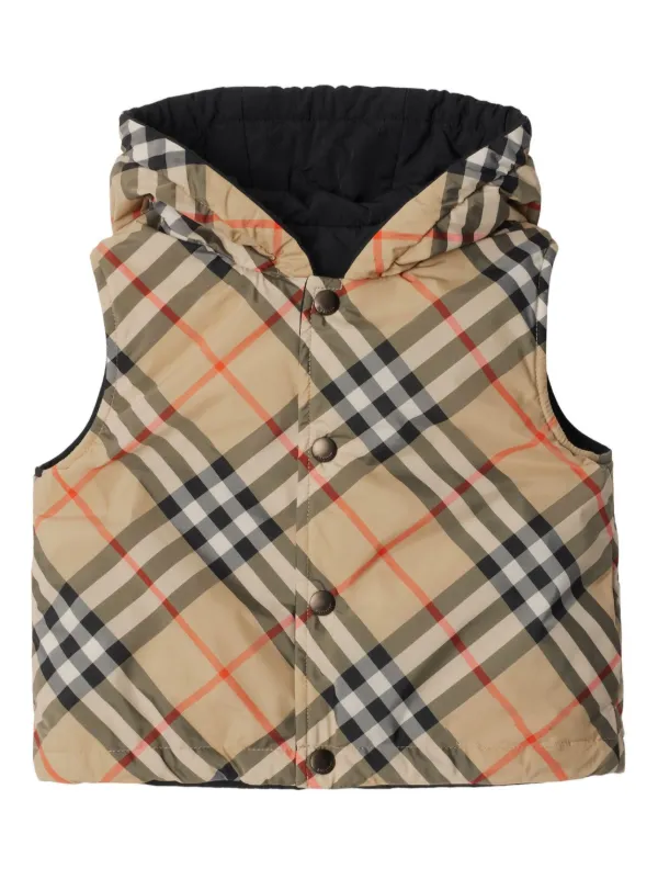 残１【新品】BURBERRY キッズ チェック リバーシブル ベスト 164cm Burberry Kids リバーシブル チェック ベスト | ニュートラル