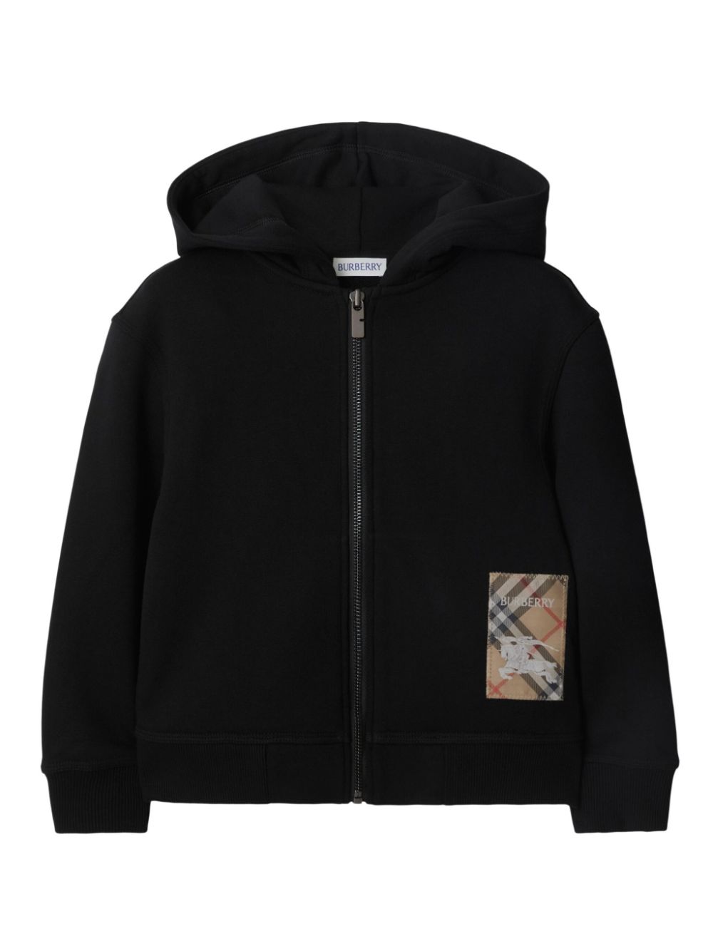 Burberry Kids checked patch Hoodie Black FARFETCH UK