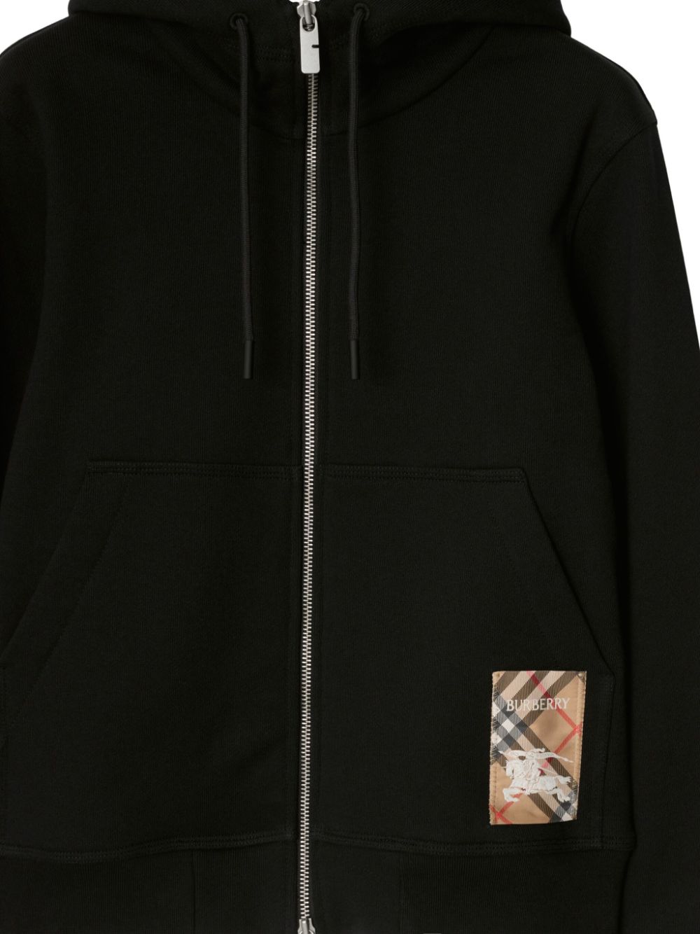 Shop Burberry Check Label Hoodie In Black