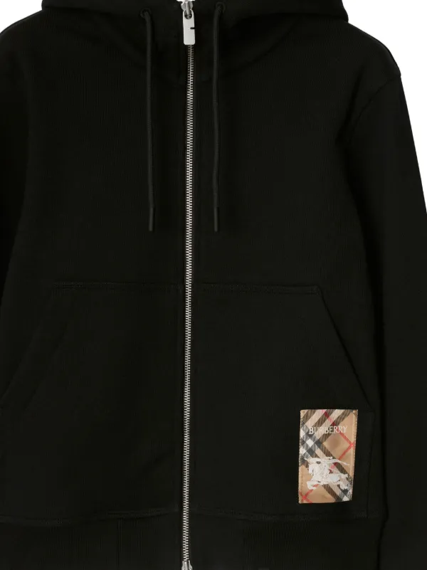 Burberry Check Label Hoodie | Black | FARFETCH