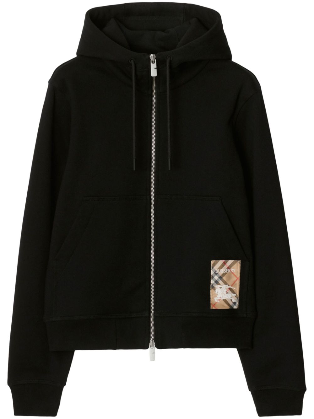 Shop Burberry Check Label Hoodie In Black