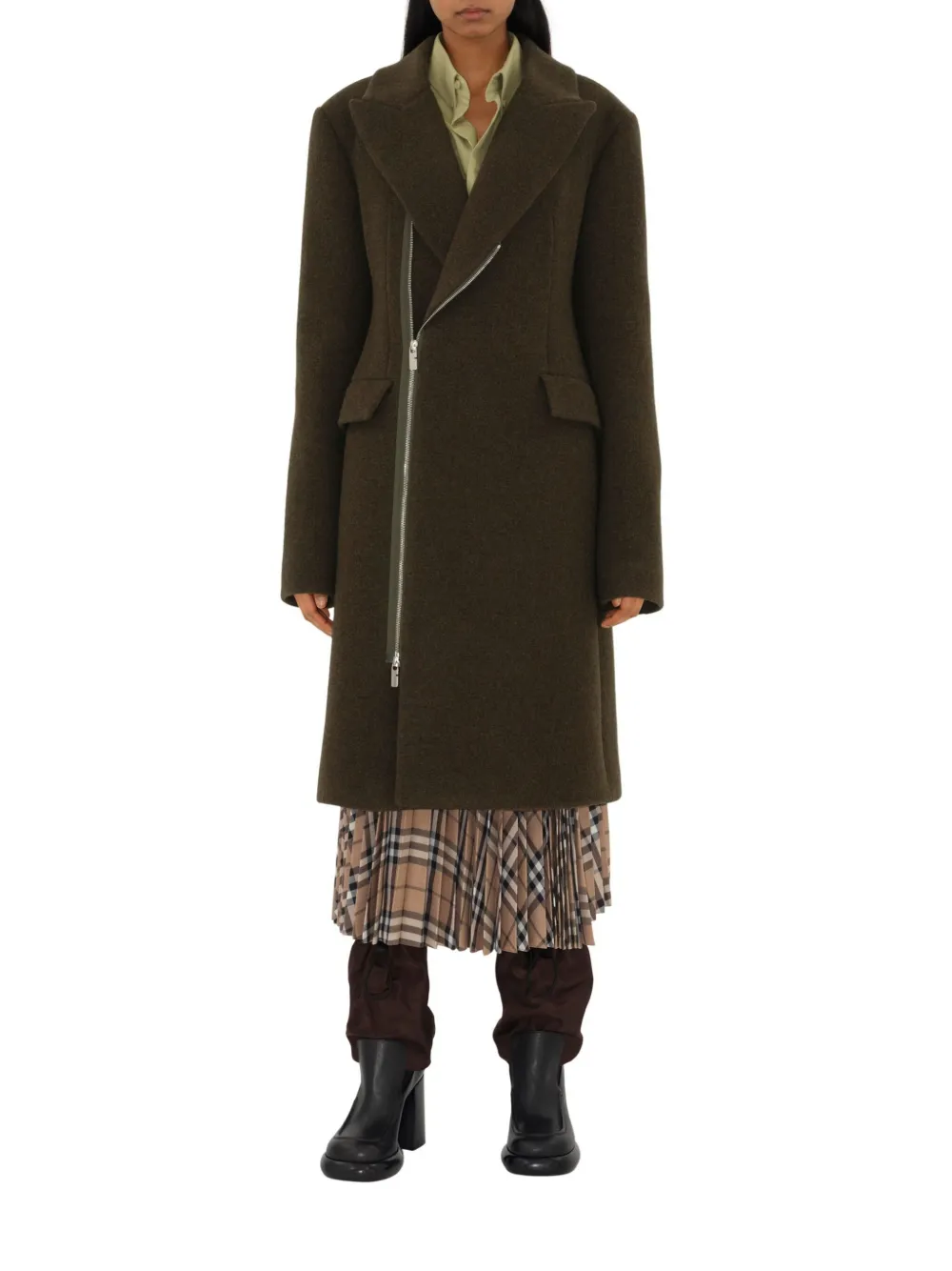 Burberry Wool Zip Tailored Coat In ブラウン