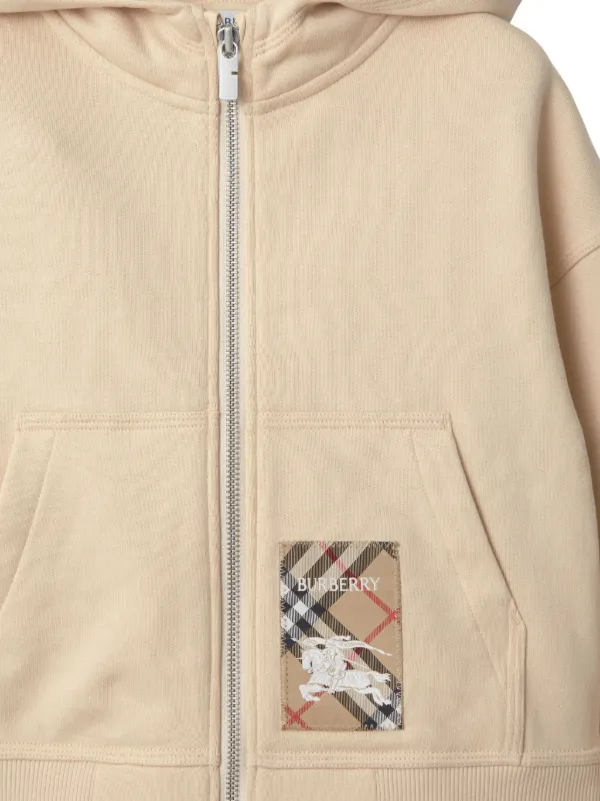 Burberry Kids Check Label Hoodie | Neutrals | FARFETCH