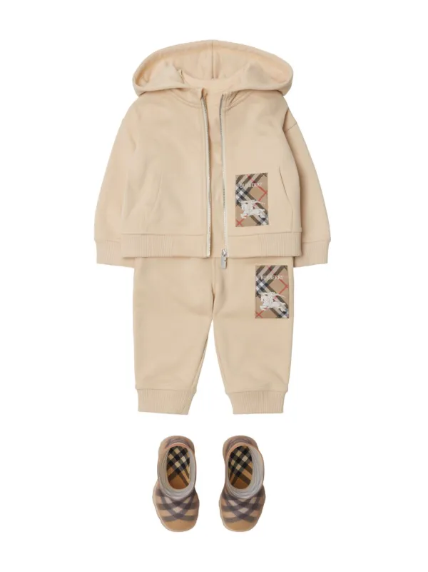 Burberry Kids Check Label Hoodie | Neutrals | FARFETCH
