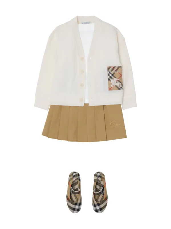 Burberry Kids Check Label Wool Cardigan | Neutrals | FARFETCH