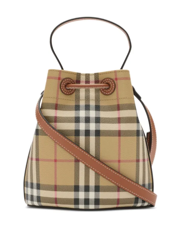 ショルダーバッグ・ポシェット [BURBERRY] Mini Check Drawstring Bucket Bag Burberry: Beige Mini Check Bucket Bag | SSENSE