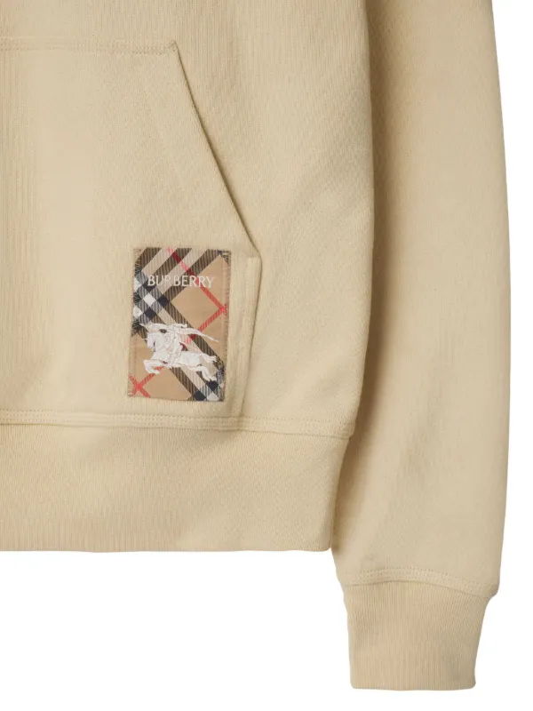 Burberry check-patch Cotton Hoodie | Neutrals | FARFETCH