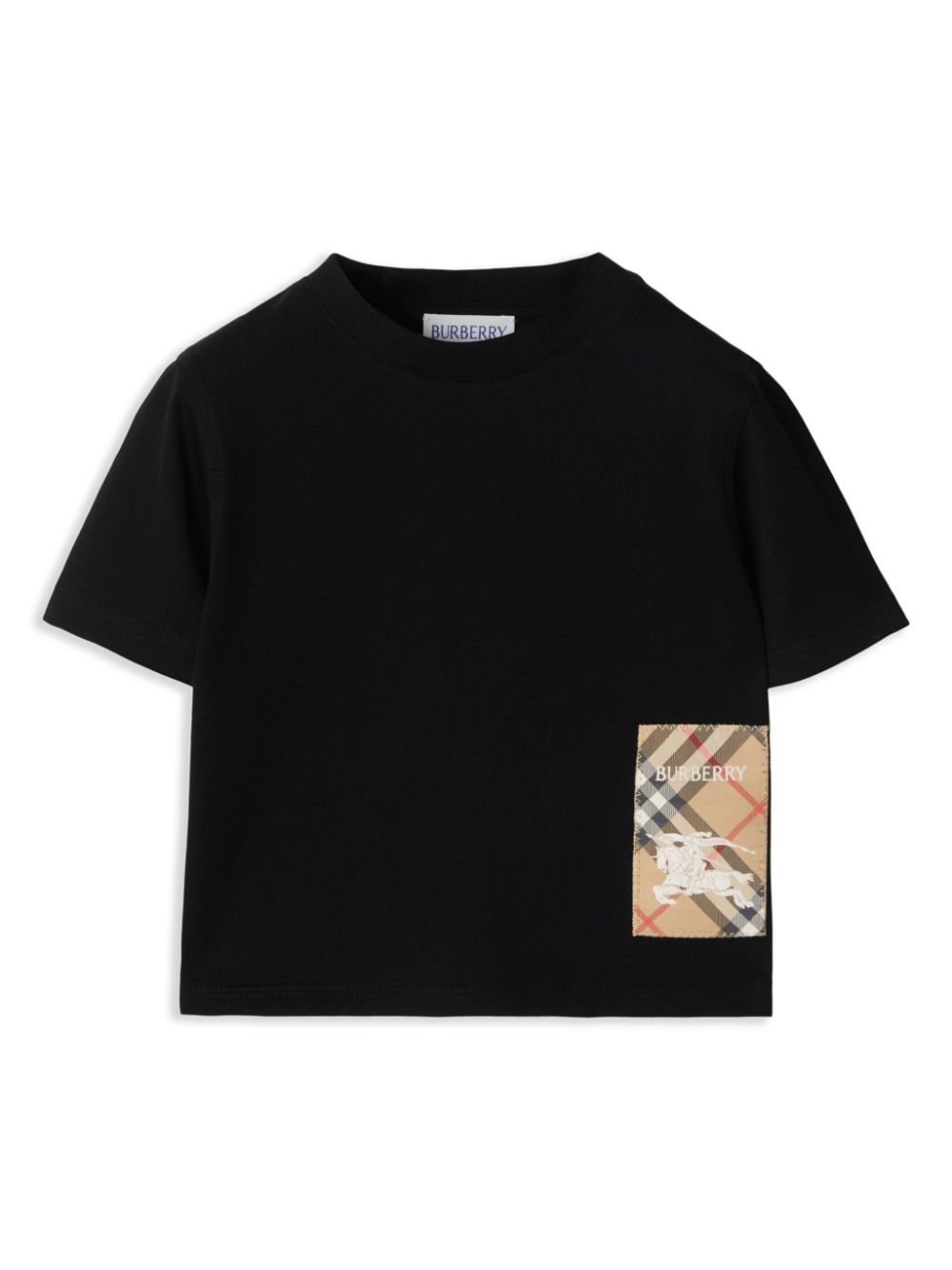 Burberry Kids Geruit katoenen T-shirt met logopatch - Zwart