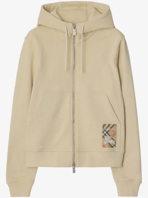 Burberry Check label cotton zip hoodie