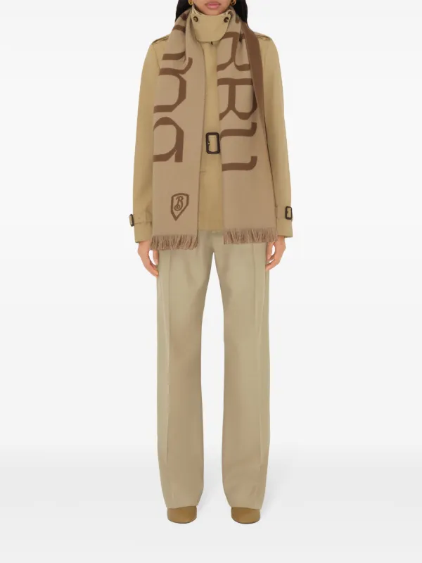 BURBERRY｜ (Logo Wool Scarf (8104500)) Burberry Logo Wool Scarf | Brown | FARFETCH