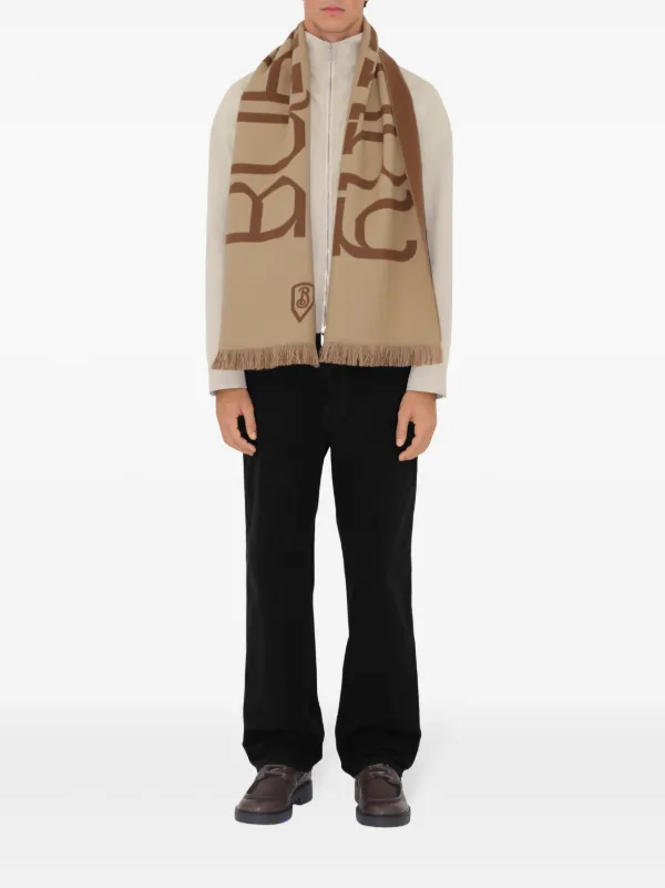 BURBERRY｜ (Logo Wool Scarf (8104500)) Burberry Logo Wool Scarf | Brown | FARFETCH