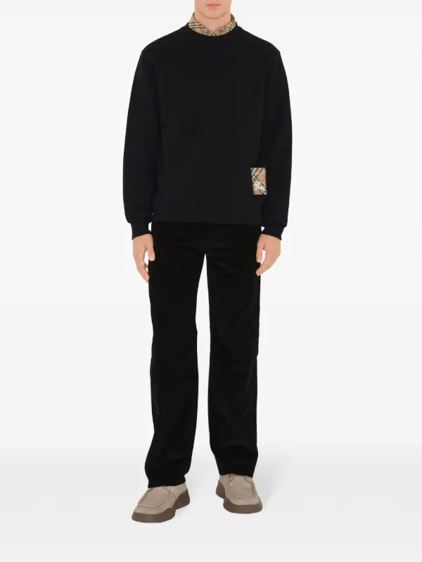 早い者勝ち‼️BURBERRY ブラック スウェット XS Burberry check-patch Cotton Sweatshirt | Black | FARFETCH