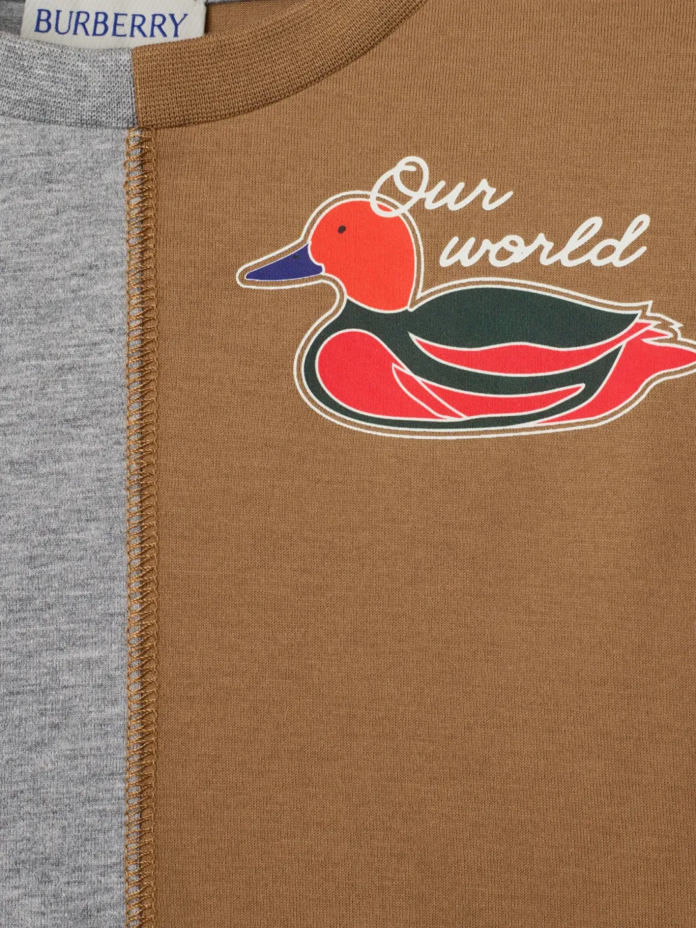Burberry Kids Duck T-shirt met colourblocking Bruin