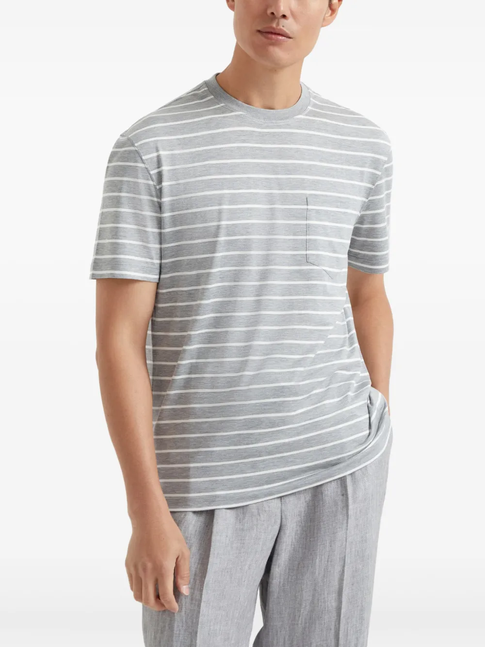 Brunello Cucinelli Gestreept T-shirt Grijs