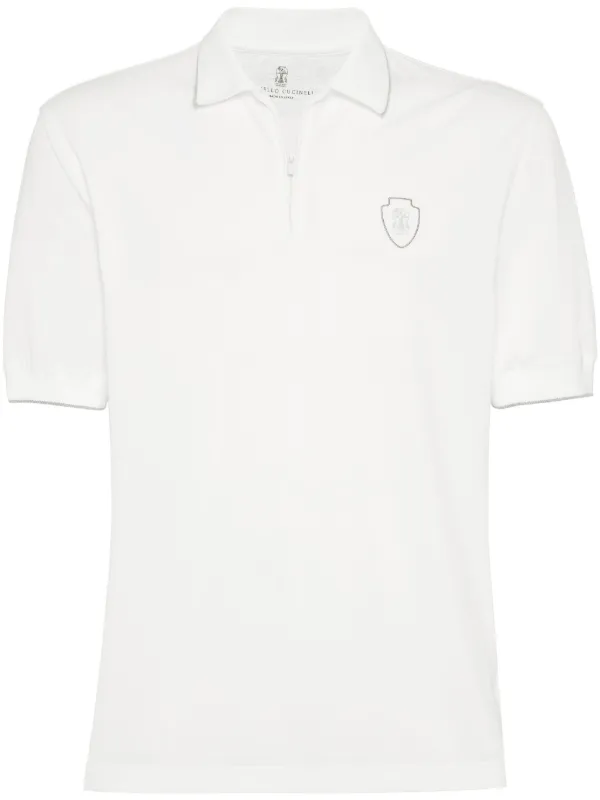 Brunello Cucinelli Polo In Cotone Con Logo Tennis | Bianco