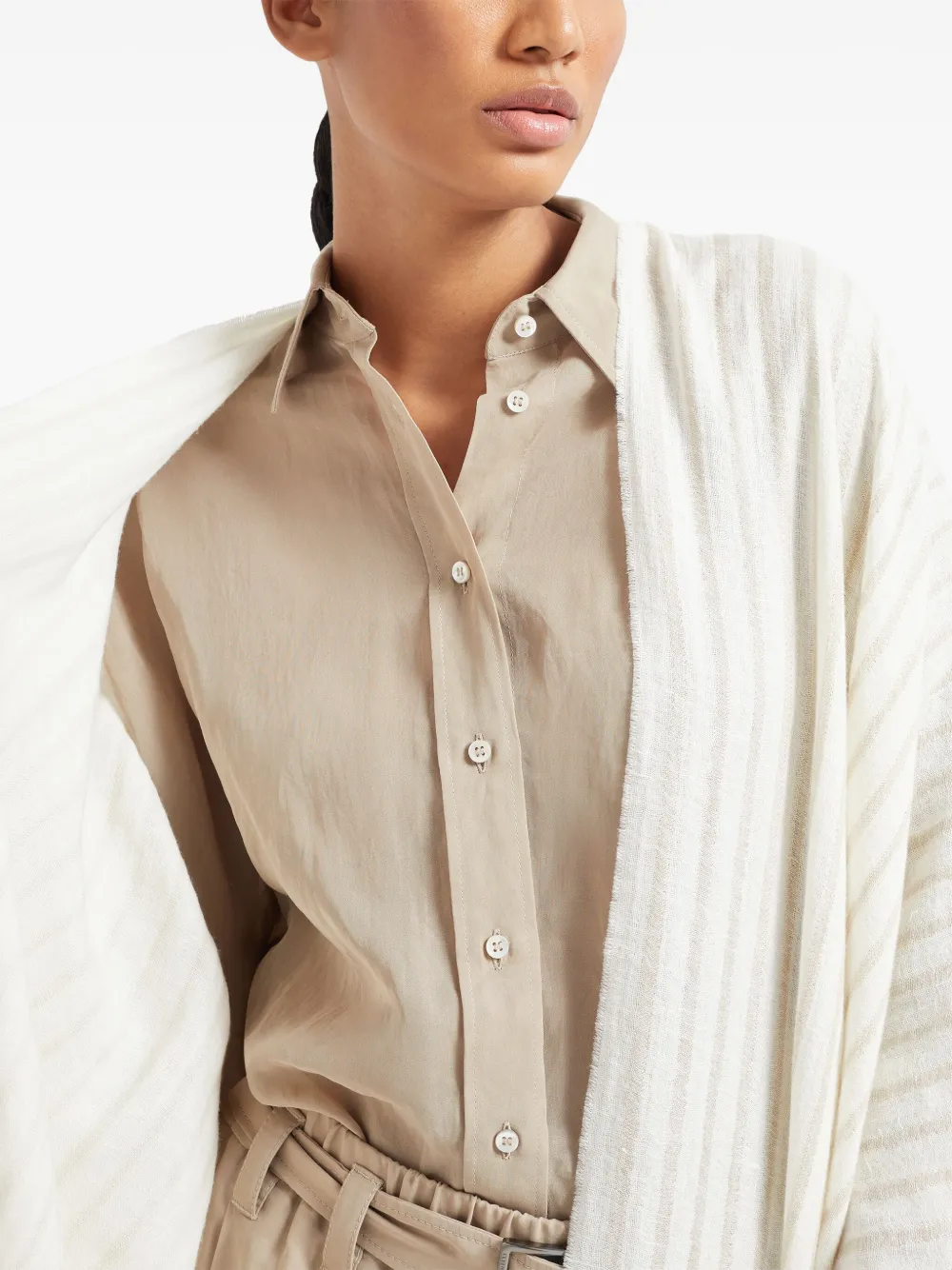 Brunello Cucinelli Gestreepte cape Wit