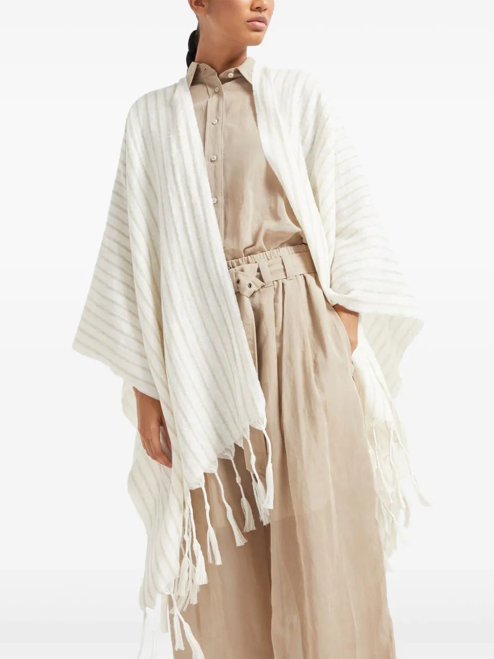 Brunello Cucinelli Gestreepte cape Wit