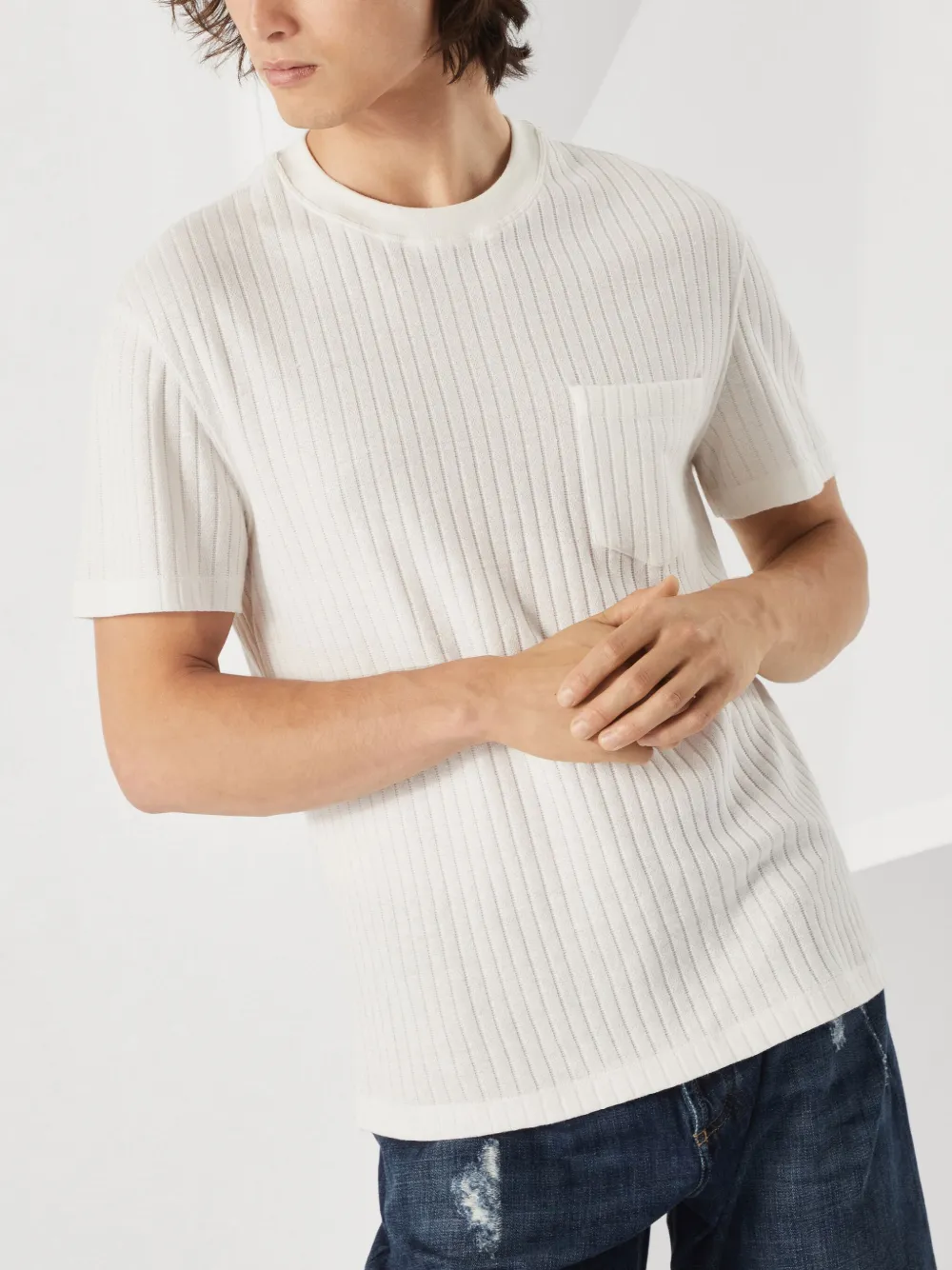 Brunello Cucinelli Geribbeld T-shirt met ronde hals Wit