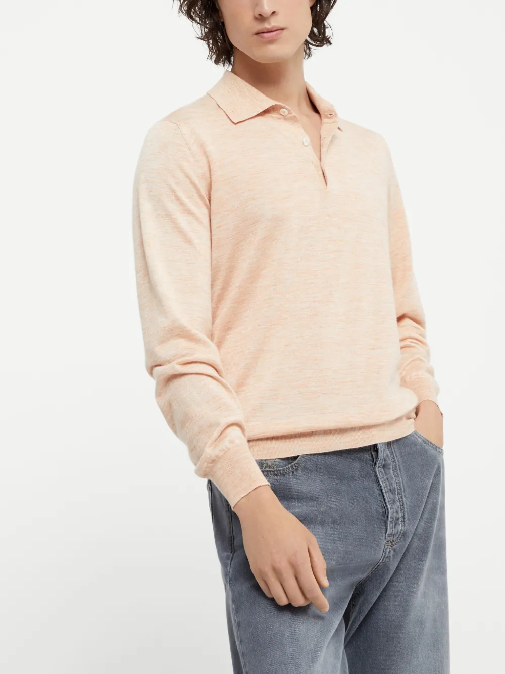 Brunello Cucinelli Gebreid poloshirt van kasjmier-zijde Oranje
