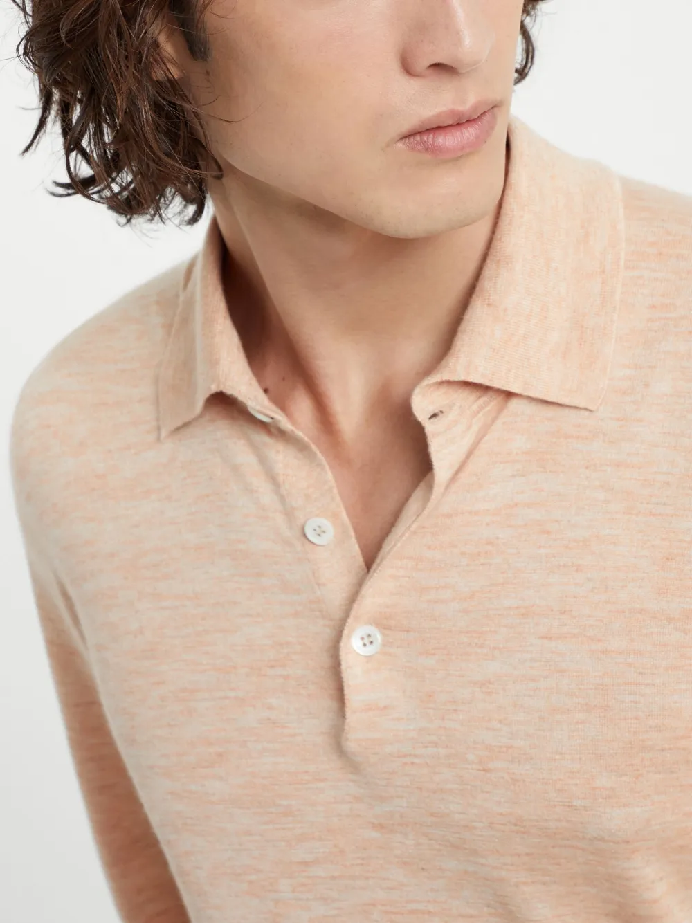 Brunello Cucinelli Gebreid poloshirt van kasjmier-zijde Oranje