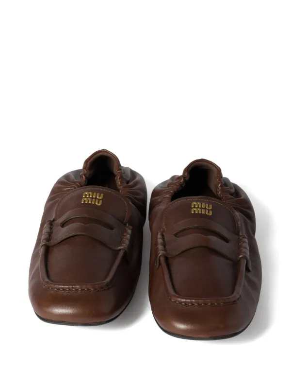 Miu Miu embossed-logo Loafers | Brown | FARFETCH Miu Miu embossed-logo Loafers | Brown | FARFETCH