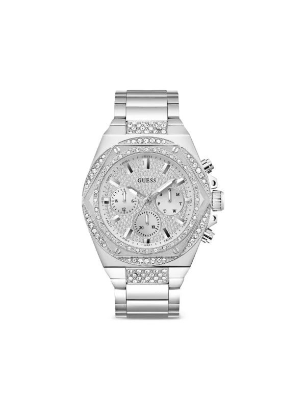 Guess Silver and White Crystal-Embellished Watch Amazon.com: GUESS Silver-Tone and Crystal Multifunction  main image 3