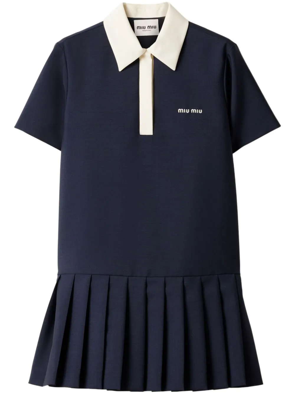 Miu Miu Women Polo Shirt Dress With Pleated Hem In Blue