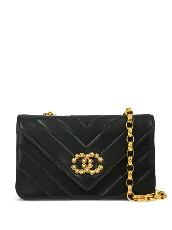CHANEL Pre-Owned 1995 Vステッチ ショルダーバッグ | ブラック