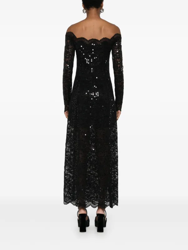 Rabanne sequin-embroidered Lace Maxi Dress | Black | FARFETCH