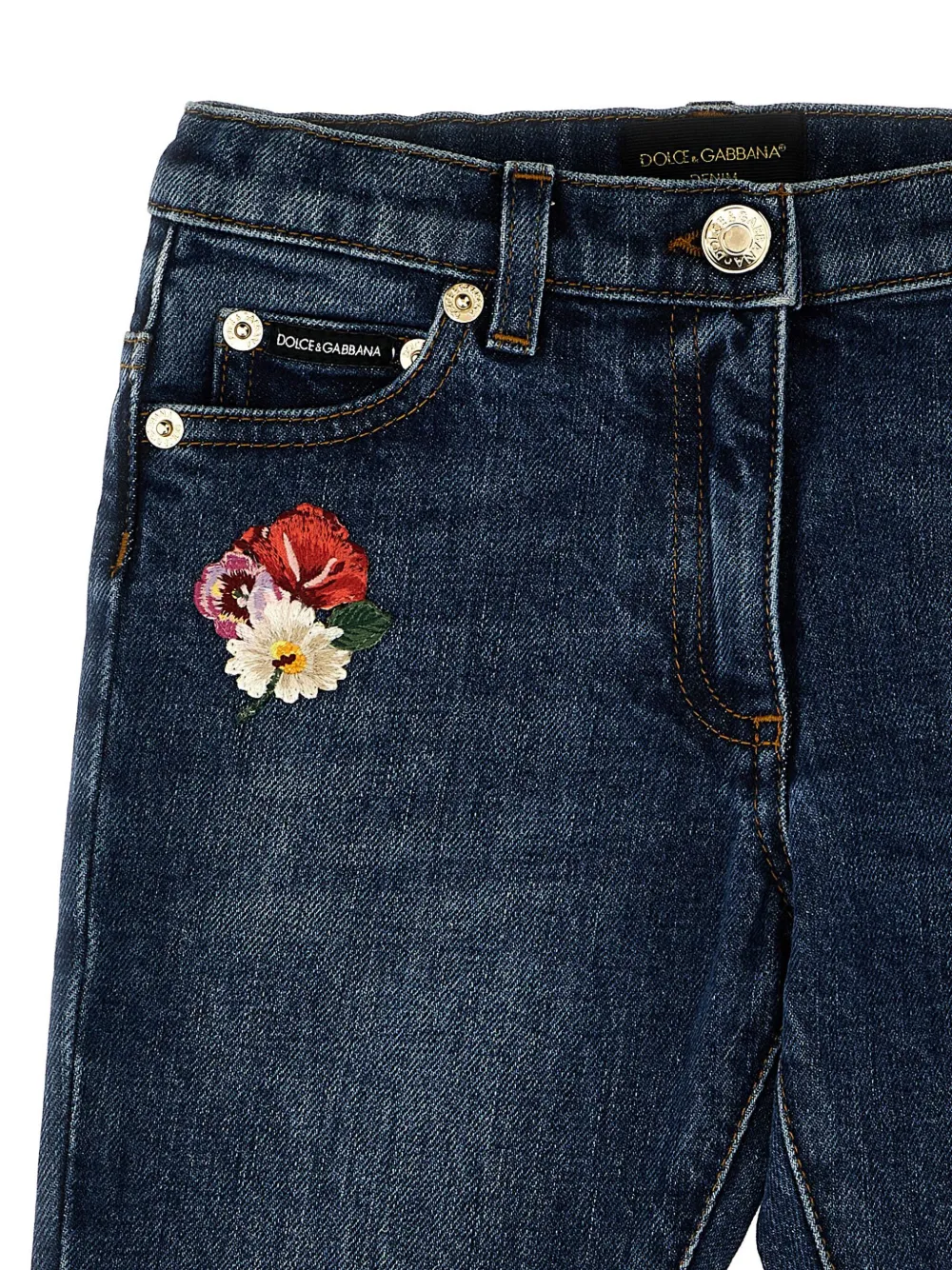 Dolce & Gabbana Floral-embroidered Jeans In ブルー