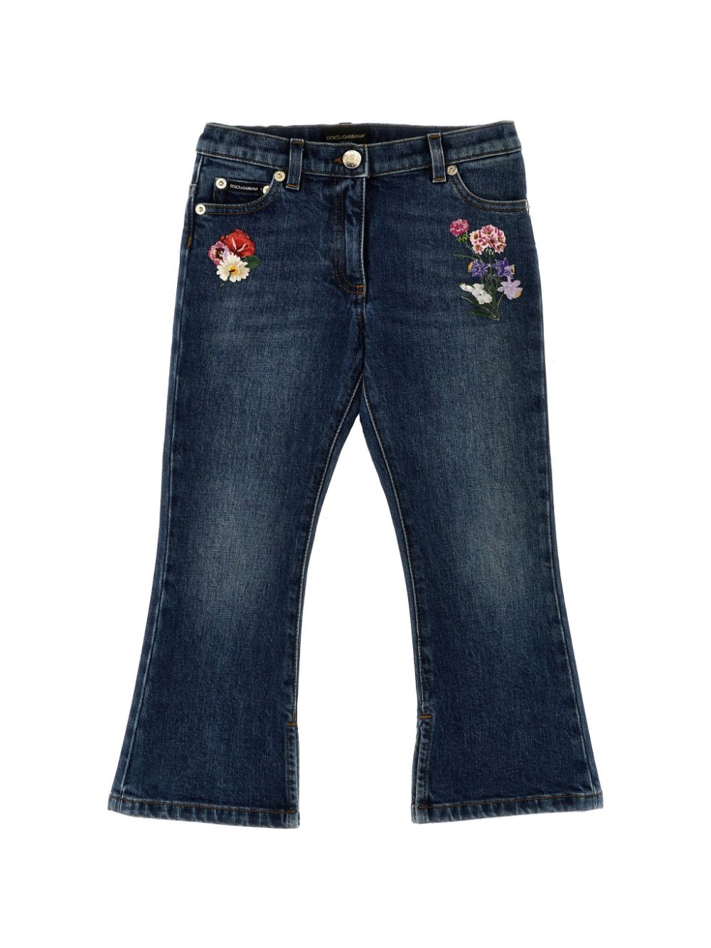 Dolce & Gabbana Kids floral-embroidered jeans - Blue