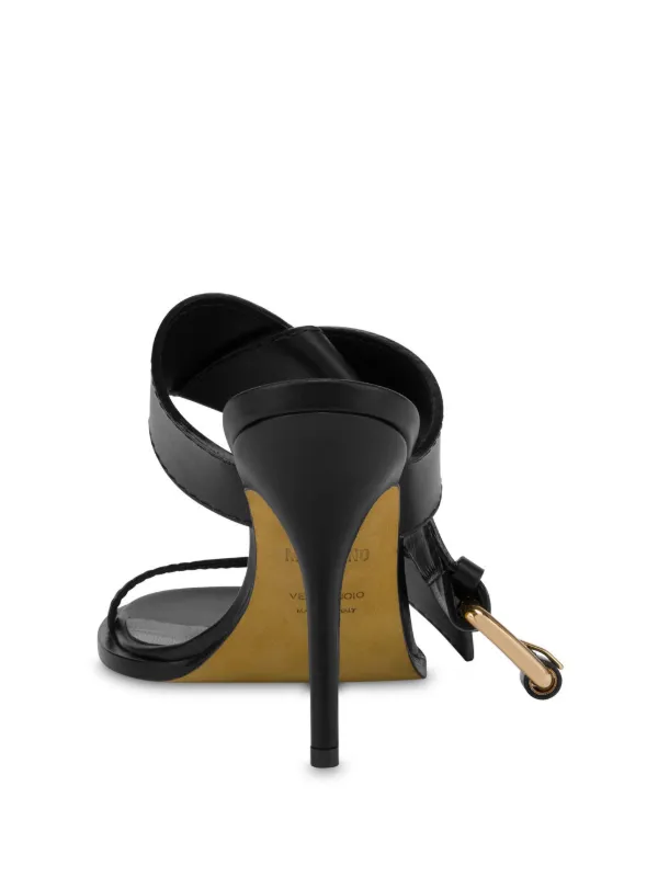 サンダル・ミュール Moschino Black Leather Sandal With Woven Buckle Detail Moschino Leather Sandal With Woven Buckle Detail in Black | Lyst