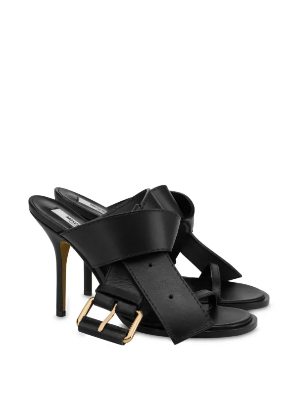 サンダル・ミュール Moschino Black Leather Sandal With Woven Buckle Detail Moschino Black Leather Sandal With Woven Buckle Detail