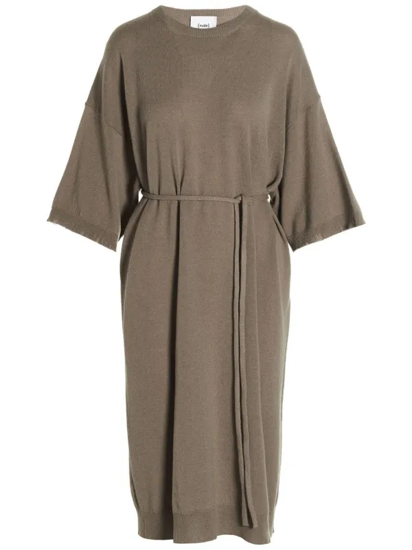 nude knit dress " Glenda " One Shoulder Knit Dress ( Nude )