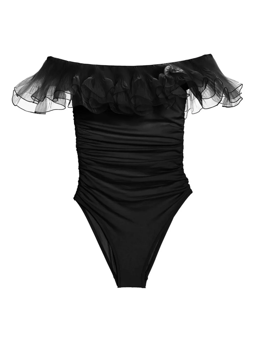 Giambattista Valli ruffled off-the-shoulder swimsuit Zwart